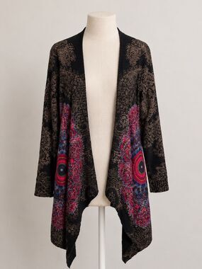 Desigual Open Front Floral Medallion Cardigan Sweater – Size Small